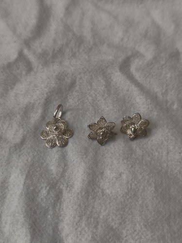 Schönes Schmuckset : Anhänger + Ohrringe Silber Blumen Filigran Geschenk Vintage - Bild 9 von 14