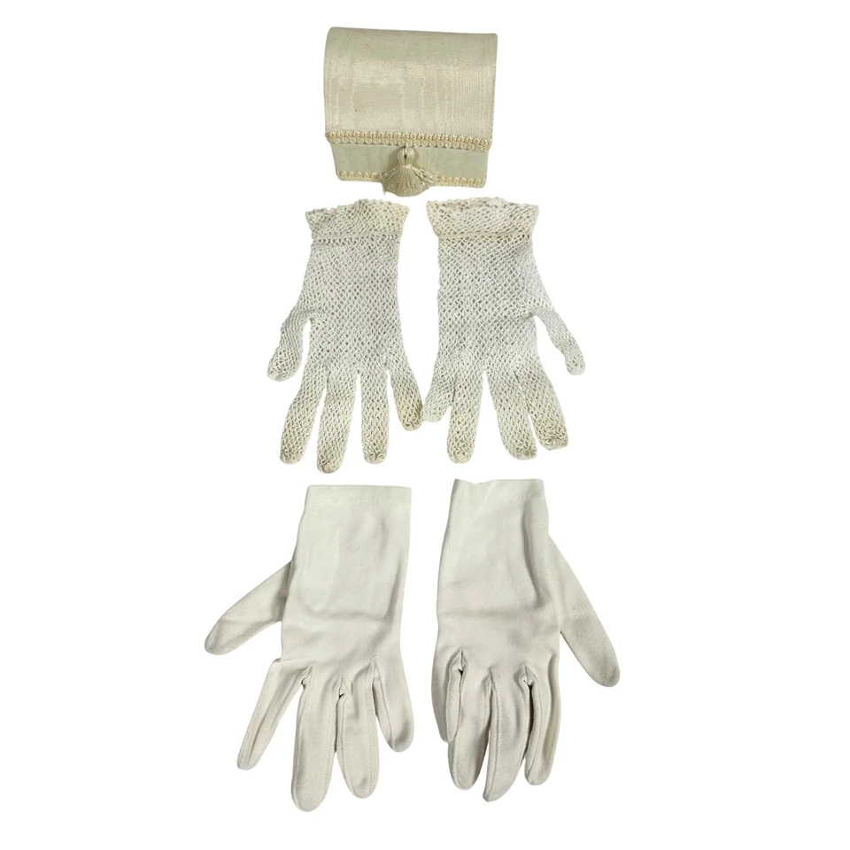 Guantes de vestir de encaje de ganchillo para niños/par de guantes de lino en cofre del tesoro de seda Foto 2 de 4