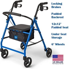 Medline Steel Rollator Walker with Extra-Comfort Seat, Lockable Brakes, Foldable