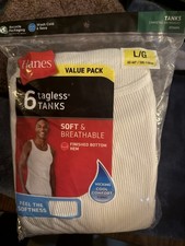 Hanes Men's Tagless Tanks White 6-Pack Size L 100 Cotton Cool Comfort