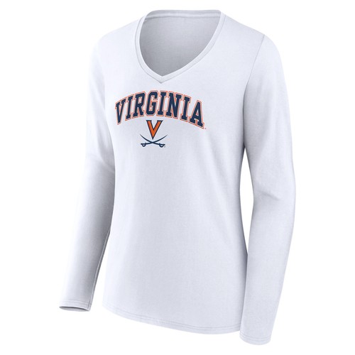 Women's White Virginia Cavaliers Campus Long Sleeve V-Neck T-Shirt - Imagen 2 de 3