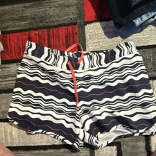 Columbia XL Men's Swim Shorts Wavy Stripes Navy White Red Elastic Waist