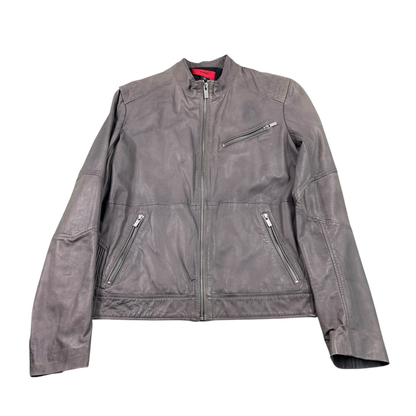 Chaqueta de Cuero Hugo Boss Lanfur Moto Café Racer Talla Hombre Mediana M