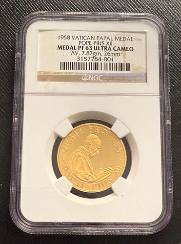 Vatican 1958 Gold Papal Medal NGC PF63UC Pope Pius XII