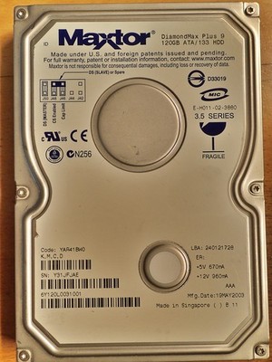 6Y120L0 Maxtor DiamondMax Plus 9 120Gb HDD IDE Hard Drive 7200rpm WORKS + ZEROED