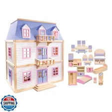 Melissa and Doug Wooden Multi-Level Dollhouse Wooden Multi-Story Pretend Play