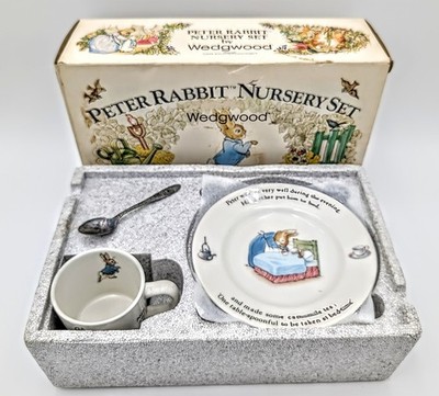 Vintage Wedgwood Peter Rabbit Nursery Set in Box   Beatrix Potter Plate Bowl Mug