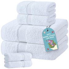 White Bath Towel Set of 6 - 100 Cotton Highly Absorbent Towels for Bathroom,...