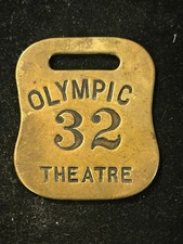 Vintage Olympic Theatre Coat Check Tag #32 token fob brass