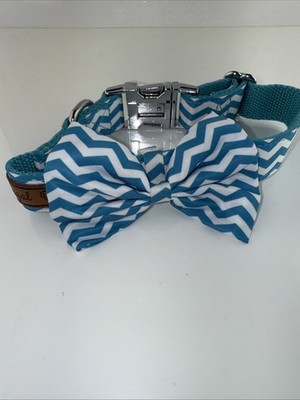 Regal Dog Bow Tie Collar Medium White chevron Plaid 18  Cat Tux Quick Release