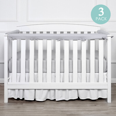 3Pcs Gray Crib Rail Cover Protector Safe Teething Guard Wrap for Standard Crib