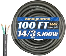 100 Ft. 14/3 14 AWG Gauge 3 Conductor SJOOW Cable Wire 300V Portable Power Cable