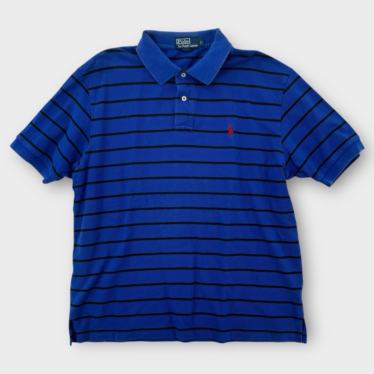 Ralph Lauren Polo Shirt Mens Large Blue Black Red Pony Embroidered Striped  Rugby