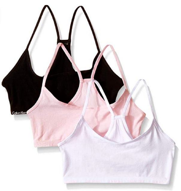 Calvin Klein Big Girls' 3 Pack Racerback Starter Sports Bra, Size S (6