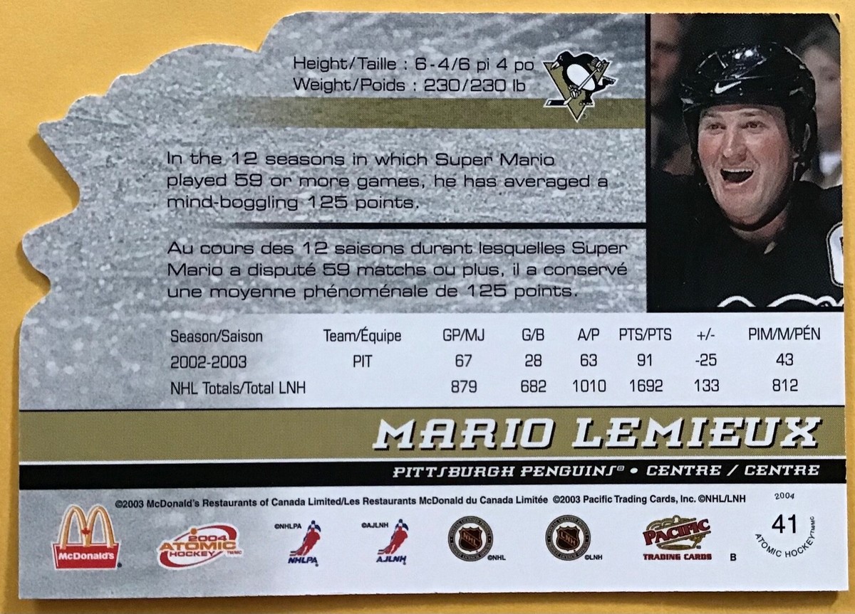 2003-04 MARIO LEMIEUX PACIFIC ATOMIC McDONALDS CARD #41 PITTSBURGH