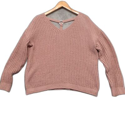 Love By Design Women Sz XL Blush Pink Cross Back Crop Soft Knit V-Neck Sweater