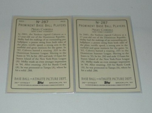 2005 TOPPS TURKEY RED FIRST YEAR - MELKY CABRERA # 287 BASE CARD & RED CARD - Picture 2 of 2