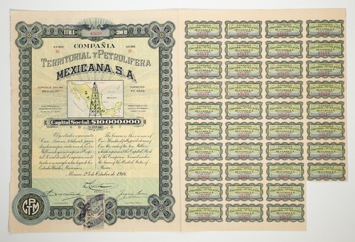 MEXICO P/33 COMPAÑIA TERRITORIAL Y PETROLIFERA MEXICANA 100 acciones de 1916 - Picture 3 of 3