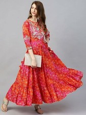 Women Red  Orange Bandhani Print Anarkali Kurta