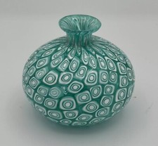 Rare Vintage Murano Ferro Aqua  White Murrine Vase