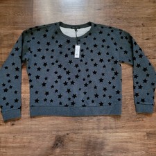 New women's Pullover Sweatshirt Large Gray Black Stars Romeo  Juliet MSRP 155