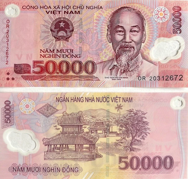 Circulated 50,000 ₫ Denomination Vietnamese Paper Money for sale