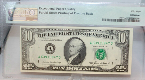 PMG AU58 EPQ 1985 $10 Federal Reserve Boston Offset Printing Error Note(103WEJ) - Picture 5 of 8