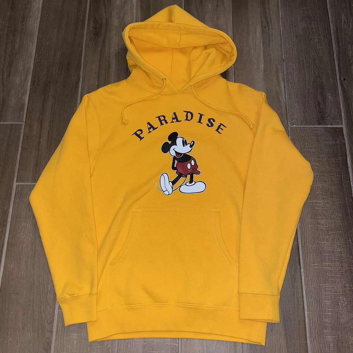 Paradise NYC Mickey Mouse Boner Pullover Hoodie Small Yellow New