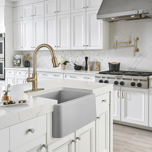 Curtura Brushed Bronze Kitchen Faucet with Pull down Sprayer, Gold Single Handle - Picture 5 of 8