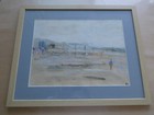 TABLEAU AQUARELLE PLAGE NORMANDE SIGNÉE ENCADRÉ VITRE MER
