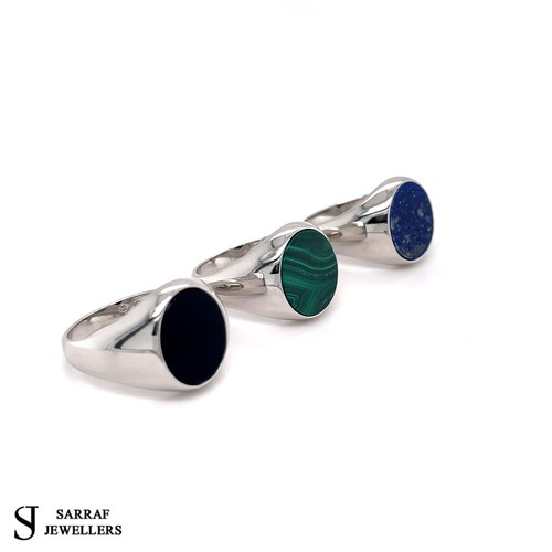 Solid 925 Sterling Silver Men's Oval Black Onyx Lapis Malachite Signet Ring NEW - 第 7/13 張圖片