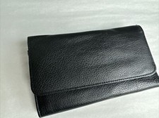 Vintage Genuine Top Grain Leather Black Tri Fold Wallet