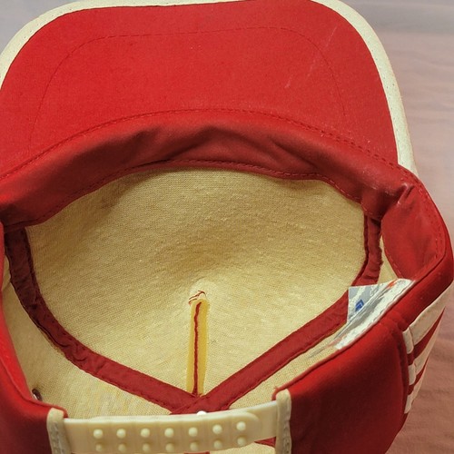 Vintage Truckermütze 3 Streifen rot Schaumstoff Druckknopflasche sehr selten Sarkasmus lustig Arbeit - Bild 9 von 12