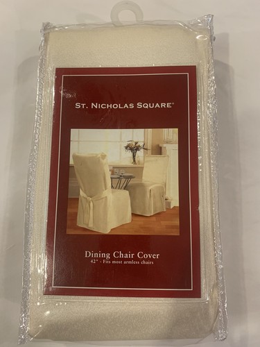 St. Nicolas Square Dining Chair Cover Cream Colored 42" Fits Most Armless Chairs