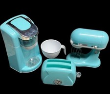 PLAYGO MIXER TOASTER COFFEE MAKER TURQUOISE MINOR USAGE WEAR ONLY