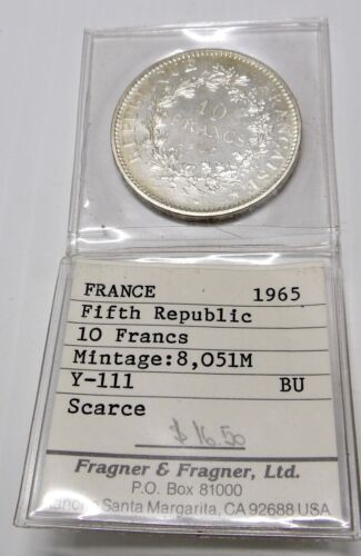 1965 FRANCE 10 FRANCS SILVER COIN TONED EDGES
