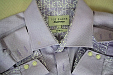 TED BAKER Endurance Men Shirt Slim Fit Blue Lavender Cotton Contrast Floral Cuff