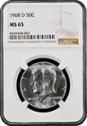 1968-D  KENNEDY  US Half Dollar,   MS65 by NGC,   a SUPERB looking coin!!!!