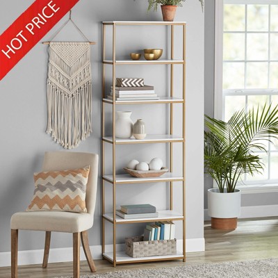 6-Shelf Metal Frame Standard Bookcase Open Back Scratch Resistant Storage Decora
