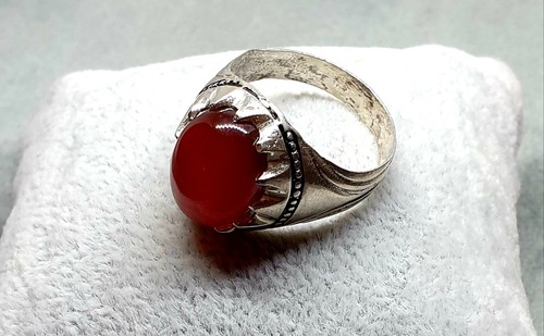 Yemeni 925 Sterling Silver Red Aqeeq/Agate Men Ring-11 1/2 US/ X UK Size - Picture 3 of 10