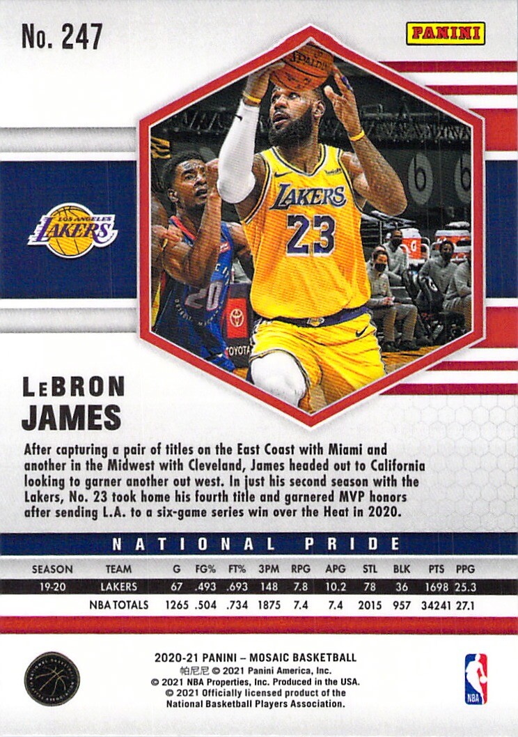 LeBron James 2020-21 Mosaic Basketball National Pride Chrome Card #247  Lakers