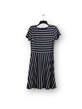 Loft Dress Womens Size 2 gray striped keyhole knee length Soft Stretchy A-line