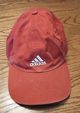 Vtg Authentic Adidas Brand Faded Spell Out Cotton Dad Hat Cap Red Strapback