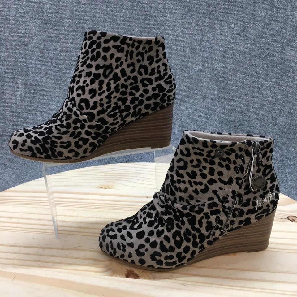 Blowfish Malibu Boots Womens 6 Berkeley Ankle Booties Gray Wedge Zip Leopard - Image 2 of 4