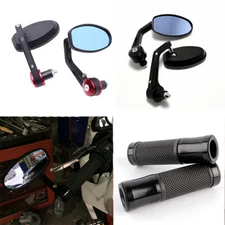 Black Motorcycle 7/8" Hand Grips Bar End Rearview Mirrors For Yamaha YZF R6 R3