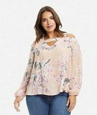 FTF Women's Plus Size Kristina Cold Shoulder Floral Blouse Lt Pink Size 0
