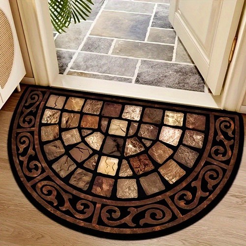 American Retro Flower Brick Crystal Velvet Household Entrance Door Mat, Dirt