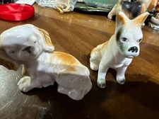 Vintage Lusterware Porcelain Pekingese and Boxer Figurine Hand Painted Dog