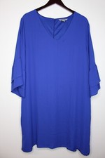 Women's Nine.Eight V-Neck Flounce Sleeve Above Knee Shift Dress Blue XXXL