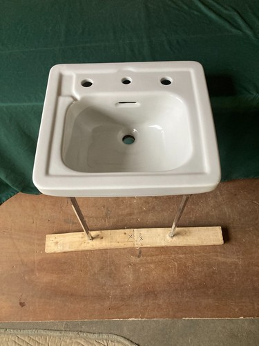 Vintage 20x18 Mid Century White Console Sink Chrome legs Old Standard 423-24E - Picture 2 of 24